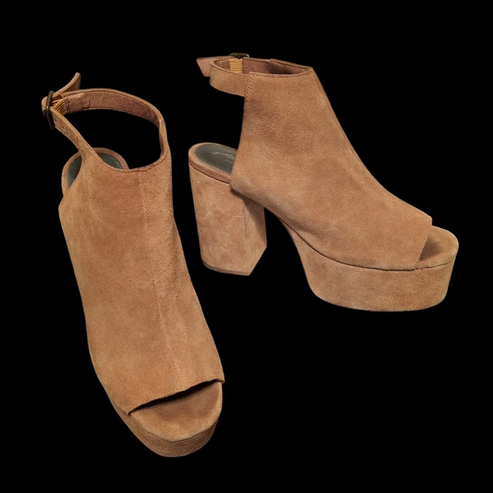 Jeffrey Campbell x Free People Leather Brown Platform Slingback Heels  Size 10 - Picture 2 of 16